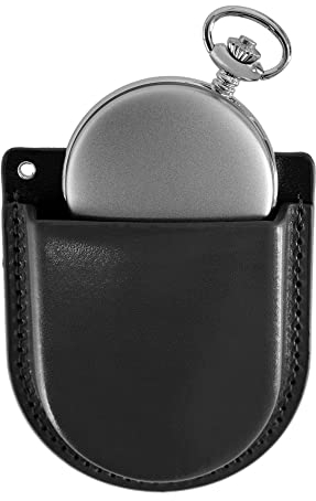 Eichmüller since 1950 Taschenuhrencase aus Kunstleder (offen) - Schwarz- Vintage Etui für Pocket Watches - Gürteltasche
