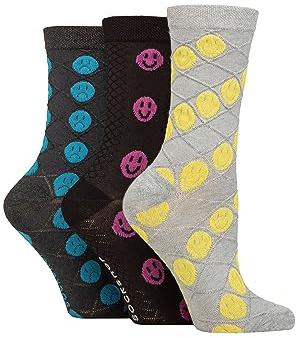 SockShop Ladies 3D Textured Patterned Pelerine Soft, Cooling and Breathable Bamboo Socks in a Multipack of 3 Pairs (UK, Numeric, 4, 8, Regular, Regular, Smiley Face)
