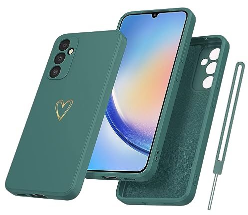 Yichxu Handyhülle für Samsung Galaxy A34 5G Hülle mit Band Kette Herz Love Silikon Weich TPU Stoßfeste Schutz Bumper Case Ultra Dünn Kratzfeste Schutzhülle für Samsung A34 5G, Grün