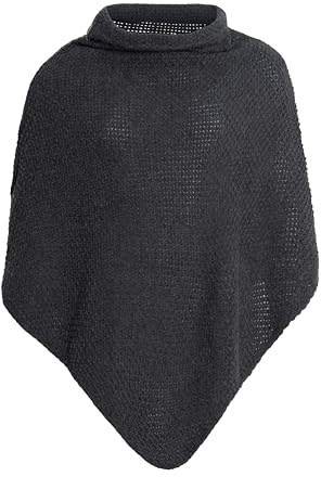 KNIT FACTORY - Coco Gestrickter Poncho - Damen Strickponcho mit Rundhals - Strick Pullover - Mit Wolle - Hochwertige Qualität - Anthrazit