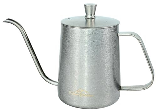 Erkundpresso Hervidor de café con Cuello de Cisne de Cafetera portátil 350 ml, Plata Antigua Mate, Acero Inoxidable, Estilo industrial para camping, Cafetera de acero para acampar - Plata