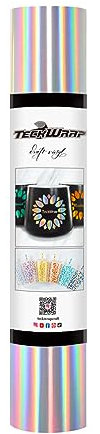 TECKWRAP Glossy Rainbow Holographic Chrome Vinyl Bubble Free Rainbow Holographic Adhesive Craft Vinyl with Air Channels 1ftx5ft, Silver