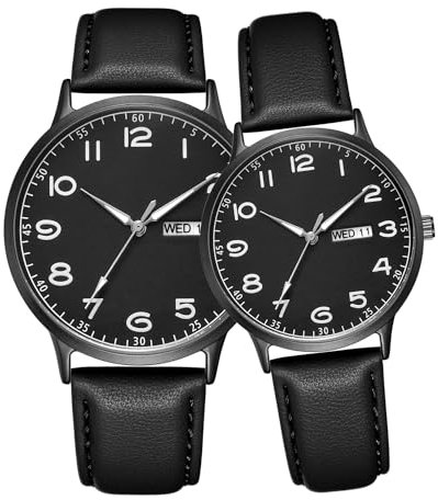 CIVO Paar Uhr Analog Quarz Schwarz Lederarmband Damen und Herren Uhren Designer Wasserdicht Woche Datum Quarz Armbanduhr Minimalistisch Elegant Kalender Leuchtend Uhr Geschenke für Männer Frauen