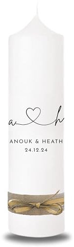 VILLA ROSA LOTTA – Personalisiertes Hochzeitsgeschenk für Brautpaar | Hochwertige Hochzeitskerze mit Namen & Datum | 25 cm x 7 cm | Jahrestag Geschenk Traukerze | Goldene Hochzeit | Hochzeitsdeko