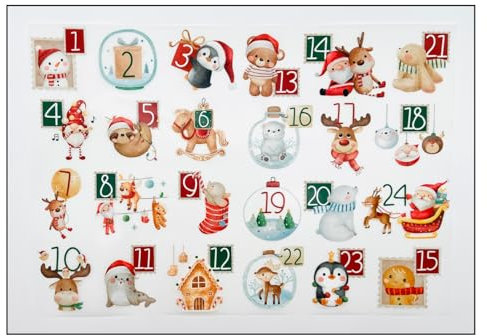 Bügelbilder Set Adventskalenderzahlen DIN A3 zum aufbügeln zum befüllen auf Textilien für Adventskalender 2023 verschiedene Designs Kinder Erwachsene (Design 3)