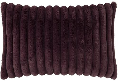 MAGMA Kissenhülle Kissenbezug Fellimitat Dicke Streifen flauschig weich samtig 40x60cm Raya aubergine