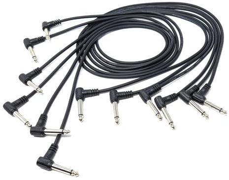 DRUT 1m Set of 6 Patch Cables 6.35mm (1/4) TS Mono Right Angle Jack to Jack Cable Lead, Compatible With Guitar/Bass Effect Pedal, Speaker 3.3ft