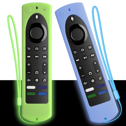 Silikonhülle für 2023 Fire TV Stick 4K Max (2. Gen)/Omni Serie/Insignia/Toshiba/Fire TV 2-Serie/4-Serie, Alexa-Sprachfernbedienung, Silikon-Schutzhülle mit Umhängeband (leuchtendes Grün + leuchtendes