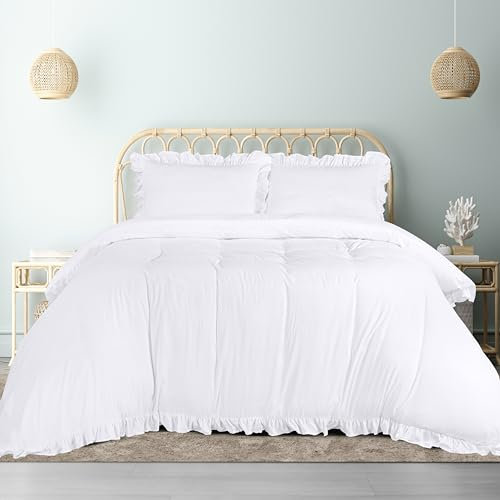Utopia Bedding Ruffle Duvet Cover Set - Duvet Cover Double with Pillowcases - Soft Microfibre Polyester Ruffle Bedding (White)