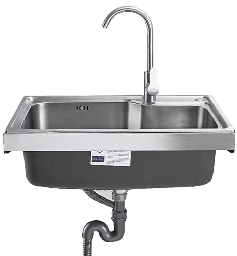Stainless Steel Utility Sink 1 Compartment with Faucet - Commercial Kitchen Prep Station, Indoor Outdoor Sink for Laundry Backyard Industrial Garage - Wall Mount Basin Set