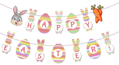 Tsathoggua Frohe Ostern Banner Dekor, Osterhasen Deko, Osterdeko, Ostern Deko, Osterflagge Hase Banner Girlande, Ostern Kaninchen Wimpelkette Banner Hängen, Osterdeko Zuhause