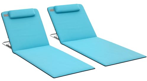 Outsunny Set of 2 Foldable Garden Beach Chair Mat Lightweight Light Blue