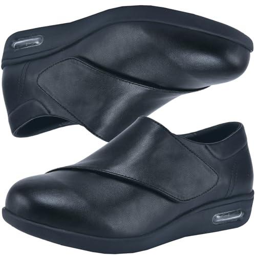 AEHO Chaussure Pied Large Femme Pieds Larges de Marche à Enfiler à Coussin d'air pour Femme Mocassin Été sans Lacet Chaussures de Travail Léger et Respirant,Noir,40 EU