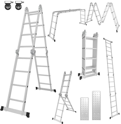 Fiqops Scala multiuso 4 x 4, 470 cm, 7 in 1 in alluminio, carico massimo 150 kg/330 libbre