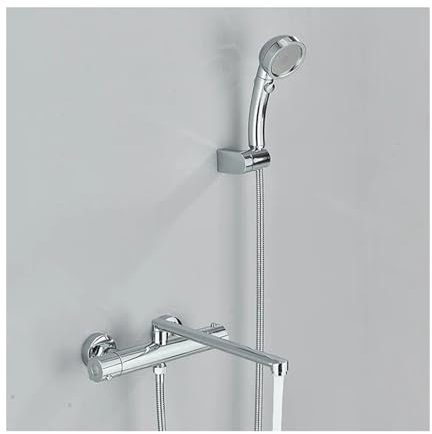 GLYYR Robinet de Baignoire Thermostatique, Mitigeur Baignoire avec Douchette, Bec de Baignoire Long Rotatif, Mitigeur Bain Douche Mural, Laiton