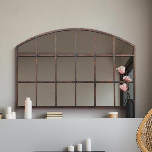 MirrorOutlet The Kirkby - Espejo de Pared Decorativo de Metal rústico con Forma de Arco para Ventana, 90 cm x 56 cm
