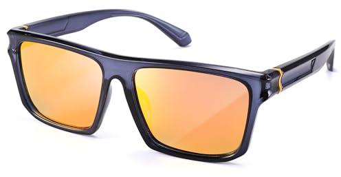 Pro Acme Polarisierende Sonnenbrille für Männer, Klassische UV Sonnenbrille mit quadratischem Rahmen für Männer und Frauen(A3* Roter Spiegel)