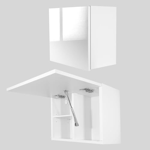 Milionmeblicom Badezimmerschrank Laura Hängeschrank Badezimmermöbel Klappbarer Badezimmer Wandschrank Teleskopöffnung - Mattweiß/Weiß Hochglanz, Maße 39 cm x 60 cm x 23 cm