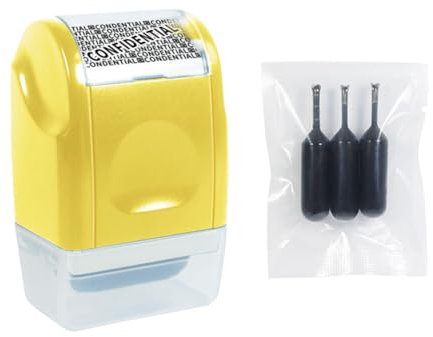Identitätsschutz Rollstempe mit Tintenl, Datenschutz Rollstempel, Identitätsdiebstahlschutz-Rollenstempel, Rollstempel Camouflage, Guard Your ID Stamp Roller (Gelb #002 + Tinte)