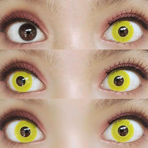 Farbige Kontaktlinsen 1 Paar gelbe Demon Yellow Anime Manga - Yellow Out - Cosplay - Jahreslinsen für Kostüme Cosplays Halloween mit gratis Linsenbehälter - Ohne Stärke