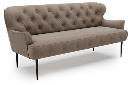 CAVADORE 3-Sitzer Küchensofa Amba, Trendige Sitzbank für Küche oder Esszimmer / 193 x 97 x 87 / Flachgewebe: Hellbraun