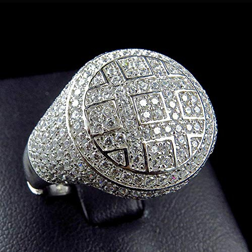 Icy Hip Hop Ring für Herren, Silber, Cluster Iced Out, künstlicher Diamant, Micropavé-Bling, Größe 8