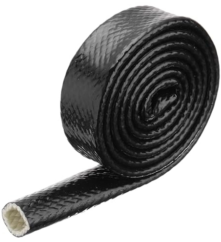 sourcing map 5/8 ID 3.3ft Heat Shielded Fire Sleeve Silicone Coated Fiberglass Tape, for Automotive Hose Lines Wires Electrical Wiring, Black