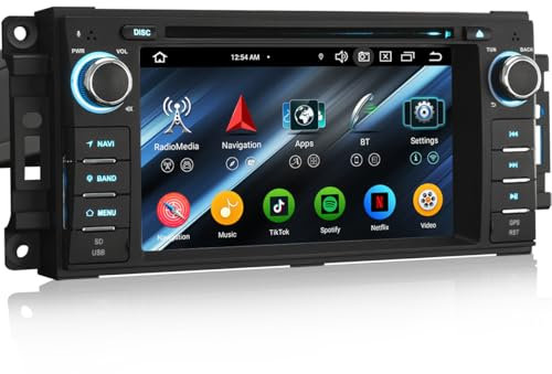 erisin Android 14 4GB RAM 64GB ROM 8 Core Autoradio pour Jeep Compass Wrangler Dodge Challenger Chrysler sans Fil CarPlay Android Auto DVD Stéréo Dab+ Écran Tactile Bluetooth 5.0 WiFi Dab+