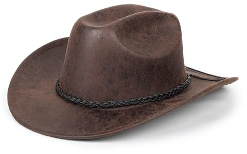 Western Cowboy Hat for Men Women Classic PU Leather Roll Up Fedora Hat Outback Tourist Knight Hat