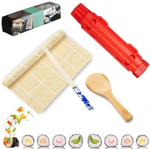 Sushi Maker Set - 6-teiliges Bazooka Set zum Selber Machen, Multifunktionaler Roller für Anfänger, Sushimaker mit Bambusmatte, DIY Tool für zu Hause