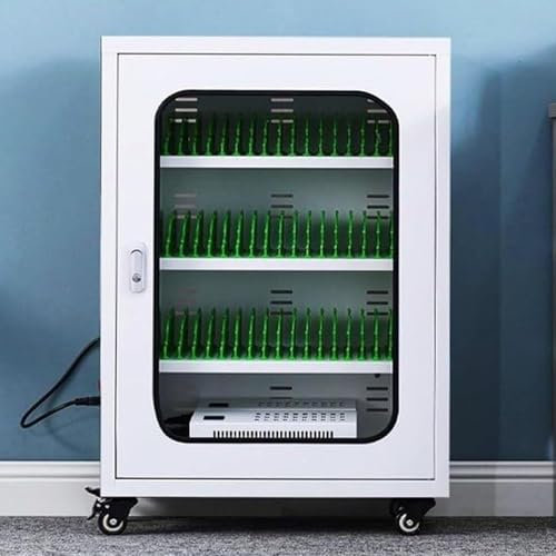 vnmudzeo 6-60 Slots Steel Cell Phones Lock Box,with 4 Universal Wheels and Locked,Intelligent Mobile Phone Charging Cabine,for Multiple Devices,60Slots