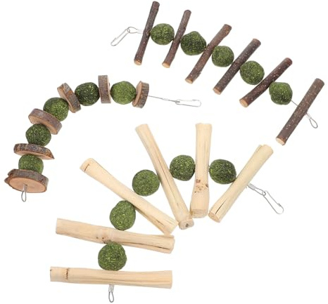BESPORTBLE 3pcs Molar Chew Toys for Rabbits Guinea Pigs and Chinchillas Grinding Snacks with Branches Grass Cakes Healthy Rodent Supplies