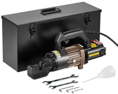 VEVOR Cortadora de Varillas de Refuerzo Hidráulica Eléctrica Portátil de 1500 W, hasta 4-22 mm en 2,5 Segundos, Acero de Alta Potencia con Accesorios Ricos en Aceite, Negro, 435 x 110 x 210 mm