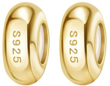 Annmors 925 Sterling Silber Spacer Charms Anhänger für Europäische Armbänder Halskette 2Pcs Gold Spacers mit 5A Zirkonia,Weihnachten,Muttertag,Geschenk anhänger für Frauen Mädchen