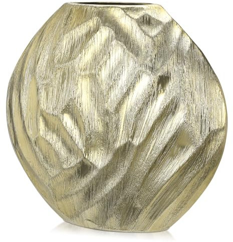 Golden Keramikvase Vintage Gejagte Ovale Vase Tischvase für Deko Wohnzimmer Home Office, Vasen für Tulpen, Rustikales Antikes Dekor, Moderne Bauernhaus Vase für Tisch, Hohe 26cm