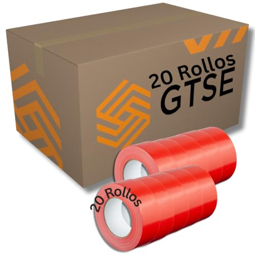GTSE - Cinta americana roja de 48 mm x 50 m - 20 Rollos - Cinta de tela resistente, adhesiva e impermeable - Para reparar, fijar, agrupar, reforzar y sellar