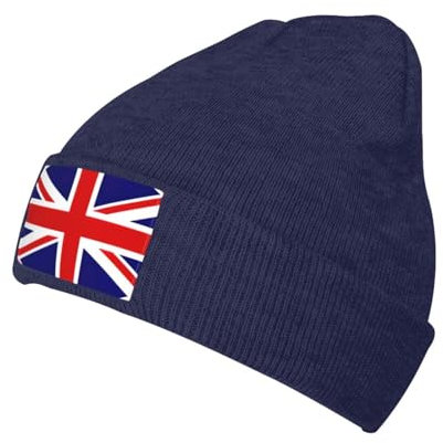 UK Flag Unisex Winter Hat Slouchy Beanies for Adult Knit Winter Beanie Hats for Thick Cold Weather Navy Blue