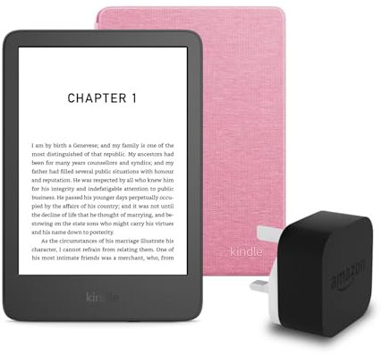 Kindle (2024 Release) 16 GB without ads, an Amazon Fabric Cover and an Amazon Powerfast 9W Power Adapter