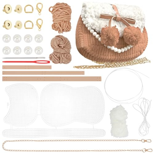 WADORN DIY Strick Häkel Handtaschen Set Schultertaschen Aus Kunststoffnetz Bastelmaterial Handgefertigtes Häkelset Für Damen Zum Basteln von Häkeltaschen Zum Selbersticken Kamel