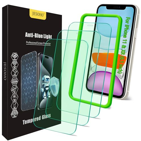 JESOHO Blue Light Screen Protector for iPhone 11, iPhone XR (6.1) HD Anti Blue Light Blocking Tempered Glass Film, Eye Protection,Case Friendly, No Bubbles, with Easy Installation Kit, 2 Pack