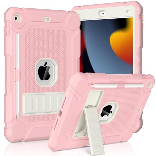 SINSO Funda para iPad de 10.2 pulgadas de 9ª, 8ª y 7ª generación con soporte, funda protectora resistente a prueba de golpes para iPad 2021/2020/2019, color rosa