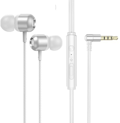 Wired Earbuds in-Ear Headphones, 5 Year Warranty, Earphones with Microphone, Noise Isolation Corded for 3.5mm Jack Ear Buds for iPhone, Samsung, Computer, Laptop, Kids, School Students (white)
