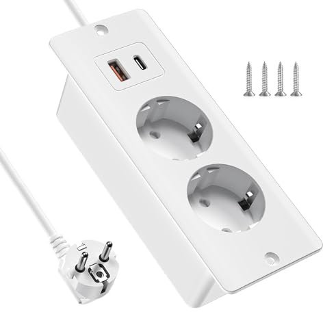 KBIBCK Einbausteckdose mit USB und Type-C, 4 in 1 Tischsteckdose, 2-Fach Einbau Steckdosenleiste, Tischplatte Versenkte mit 2M Kabel, Mehrfachstecker für Steckdose, Mehrfachsteckdose für Küche, Büro