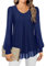 Gemulate Ladies Tops Blue Chiffon Top for Women UK Evening Sparkly Long Womens Party Blouse Crew Neck Long Sleeve Tunic Going Out Tops for Women UK Dark Blue, XXL