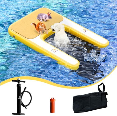 Danrelax Inflatable Dog Boat Ramp, 47 L x 32 W x 6 H Perfect for Mid-Sized Pets Up to 200 lbs, Boat Water Ladder with Claw-Friendly High Stability Non-Slip EVA Float for Pool, Lake, Dock & Seat