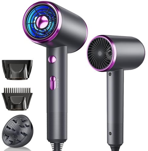 CUGEFRE Secador de Pelo con Iones Negativos, Motor sin Escobillas 60.000 RPM, 3 Niveles de Aire Frío/Caliente, Calentamiento Rápido, Temperatura Constante, Silencioso con Difusor de Calor y Boquilla