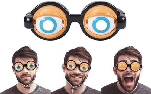 Gammaeon Witzige Gelbe Spaßbrille mit Verrückten 3D-Augen – Karneval, Halloween und Weihnachten Partyzubehör – Inkl. Geschenkbox für Fasching und Familienfeste