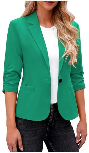 Dyhxuan Blazer Veste blazer élégante à manches 3/4 pour femme, décontractée, sportive, col à revers, veste de costume ouverte sur le devant, trench, veste d'affaires pour le bureau