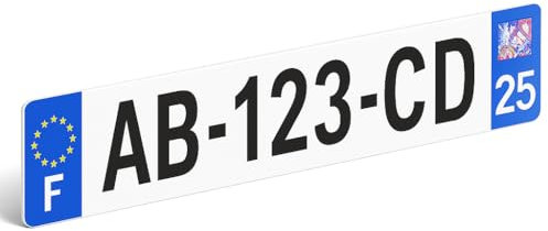 Plaque d’Immatriculation Voiture Homologuée SIV – PMMA – 520x110 mm – sans Cadre Noir – Fabrication Française – Rivets en Option – Auto Remorque Camping-Car Caravane