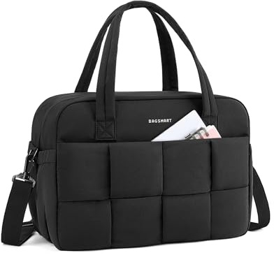 BAGSMART Sporttasche Damen, 29L Puffer Reisetasche für unterwegs mit Laptopfach, Wochenendtaschen für Damen, Handgepäck Reisetasche für persönliche Gegenstände, Schwarz